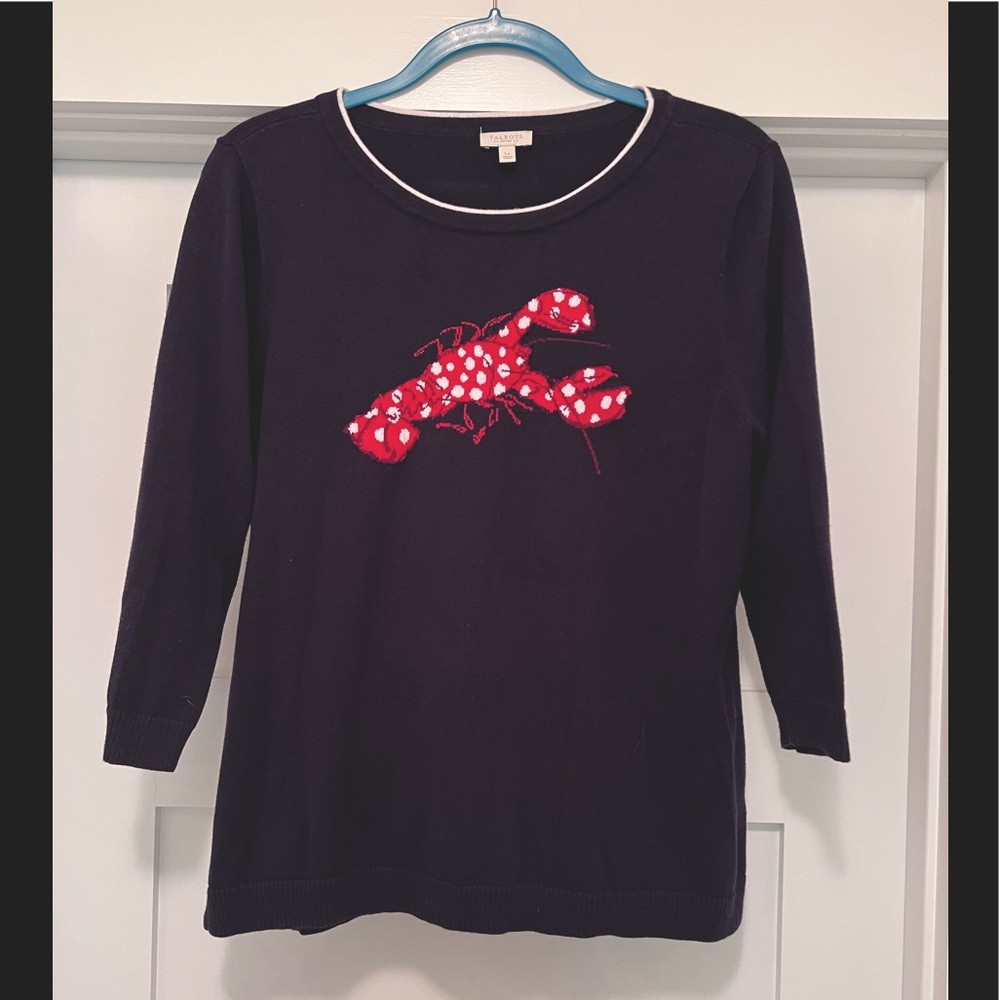 Talbots navy cotton lobster sweater large petite preppy Maine